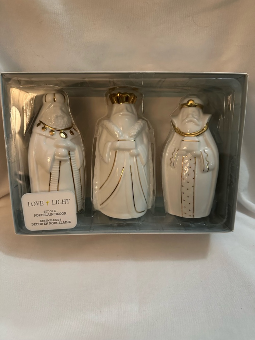 Love + Light Three Wise Men Porcelain Set White Gold Christmas Decor Magi